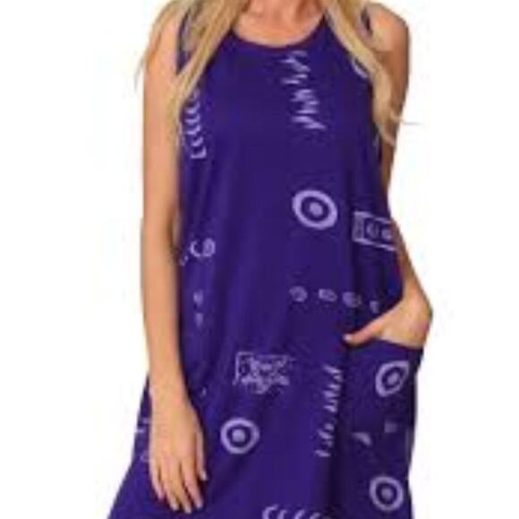 Ingear Cotton Dress Beach Casual Tank Summer Purple Sleeveless Sundress Size M - Picture 10 of 10